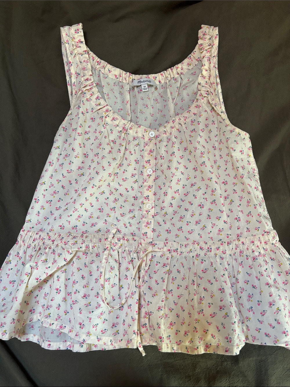 Madewell Pink Floral Ruffle-Trim Tank on Cream